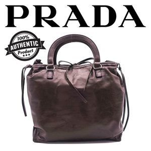 Prada Leather handbag string dark brown